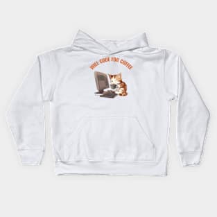 Cat Will Code For Coffee Kids Hoodie